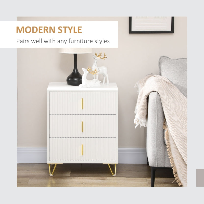 Chest of Drawers, Three Drawer Storage Unit, White/Gold-Tone