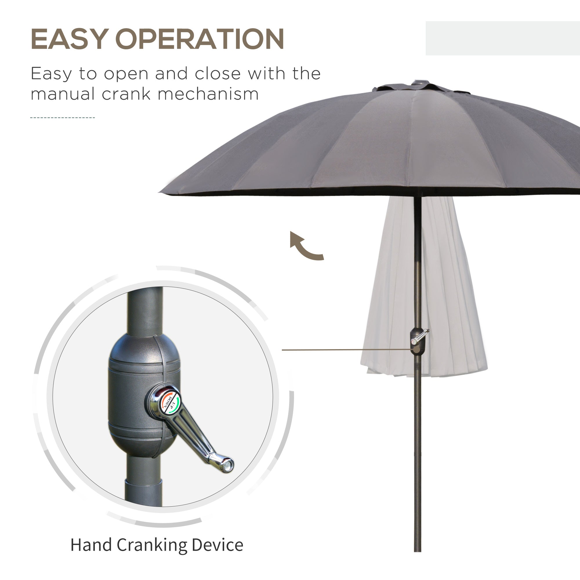 2.5m Shanghai Garden Parasol Umbrella Crank & Tilt Adjustable Outdoor Sun Shade Grey