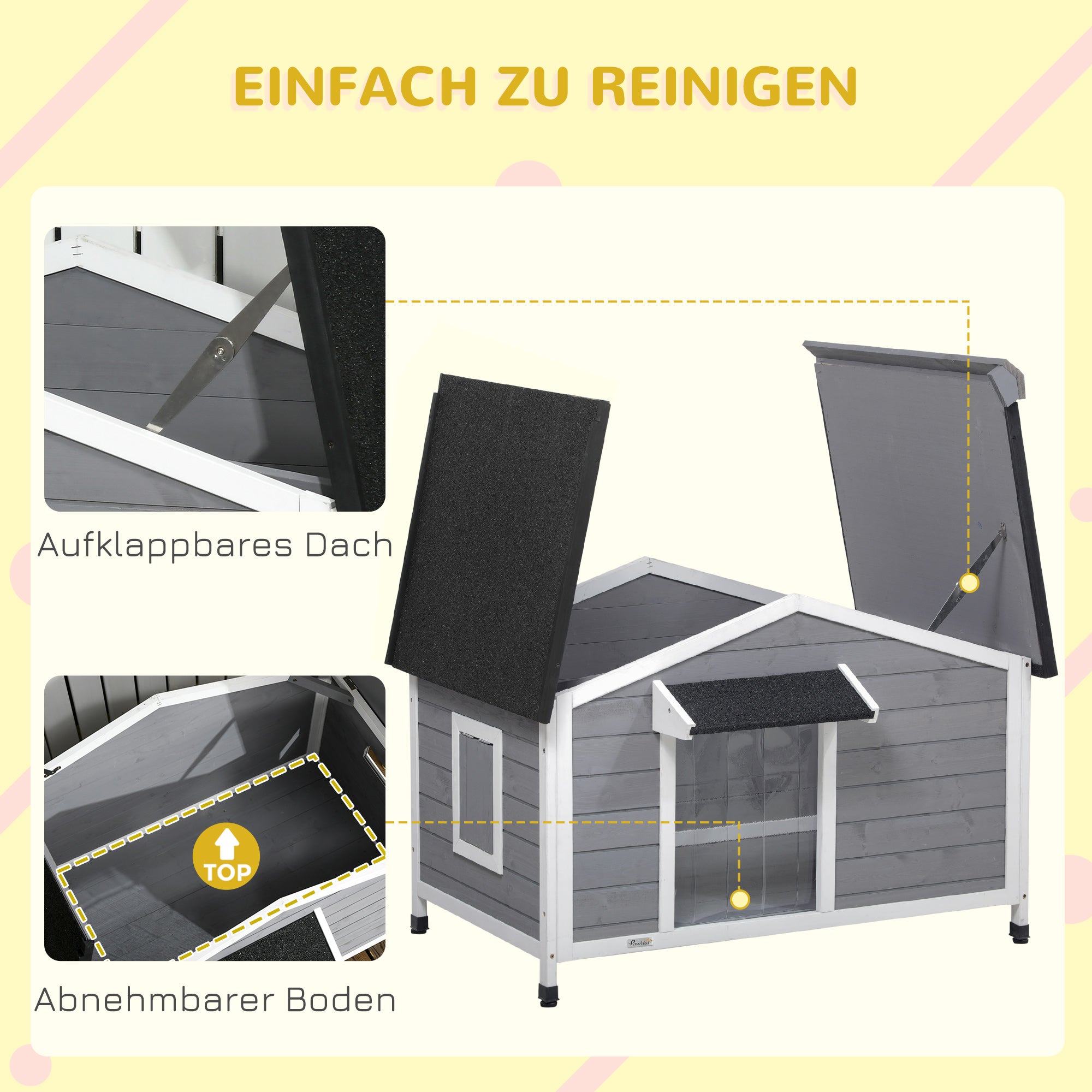 Dog Kennel, Weather-Resistant Fir Wood, Grey
