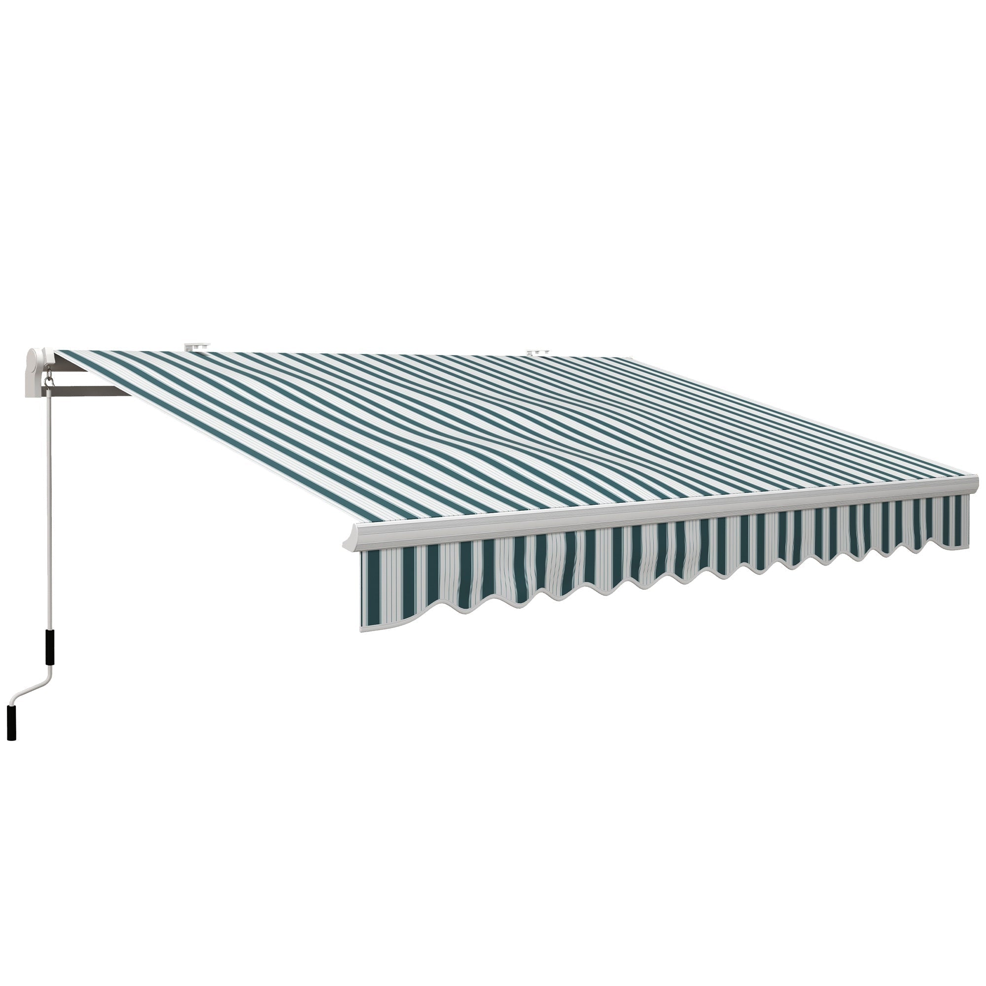 Manual Folding Arm Awning, 4m Wide Hand Crank Sunshade Wall-Mounted, Aluminum White and Green