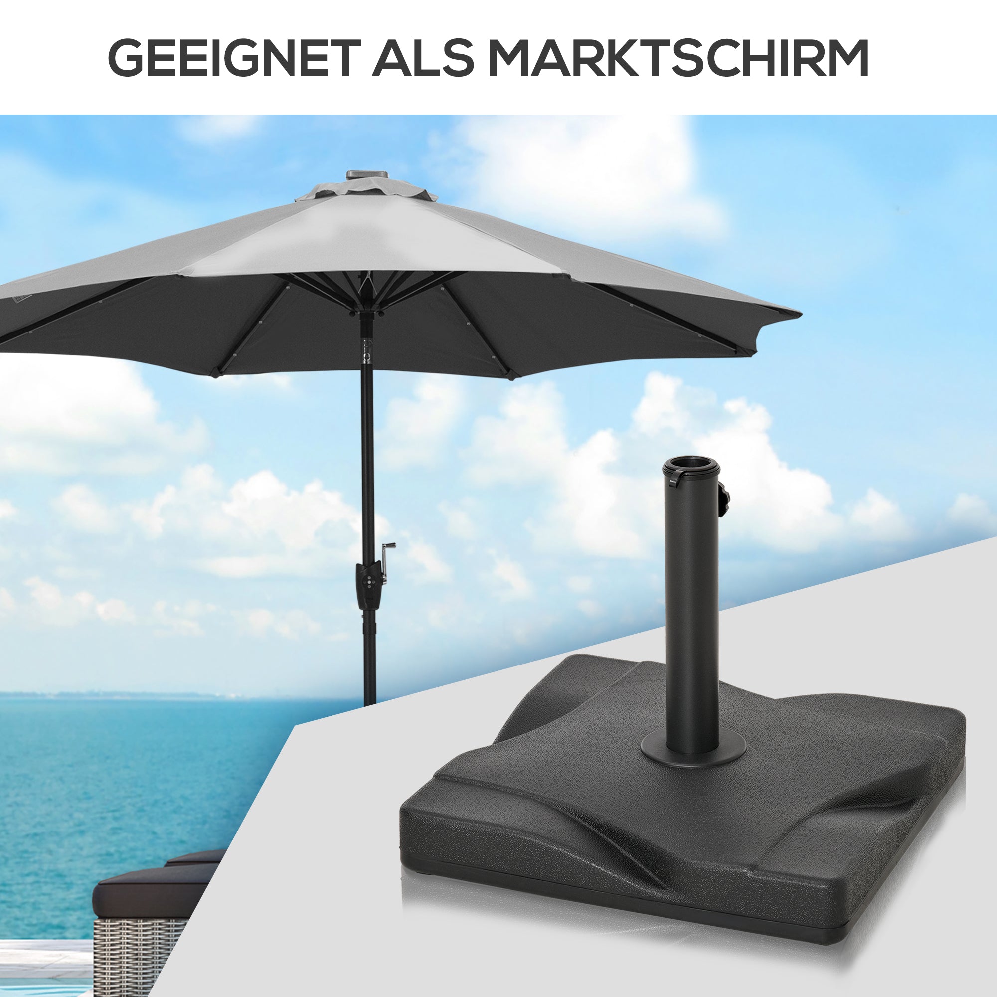 Parasol Base 20 kg for 30-38 mm Poles, Stable 41.5x41.5 cm Cement