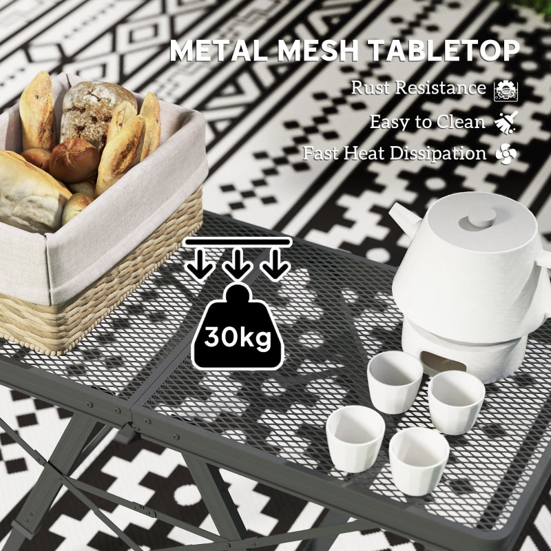 3 ft Folding Camping Table, Adjustable Height Portable Mesh Desktop, Black