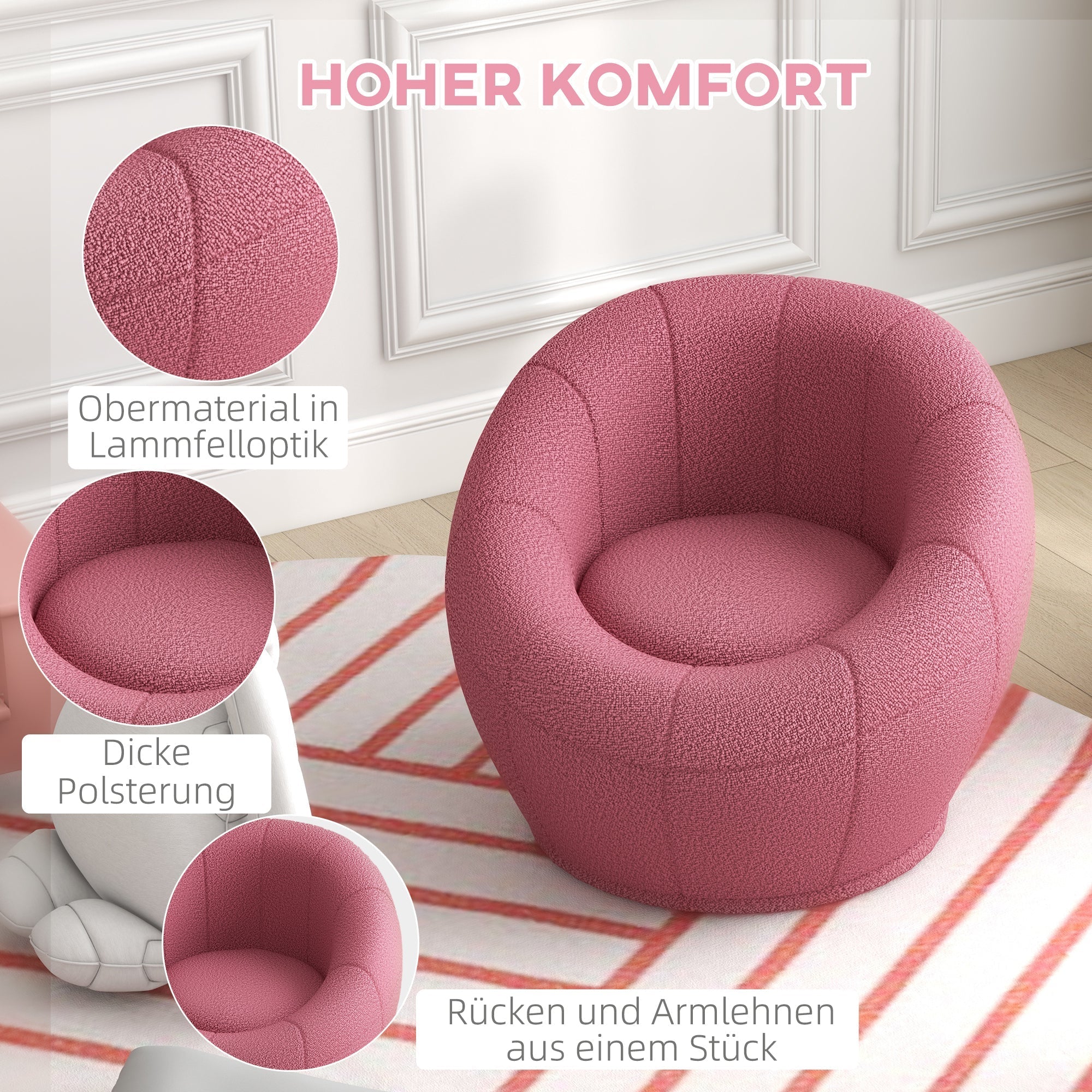 Swivel Lounge Chair, Plush, Single, 120 kg capacity, Pink