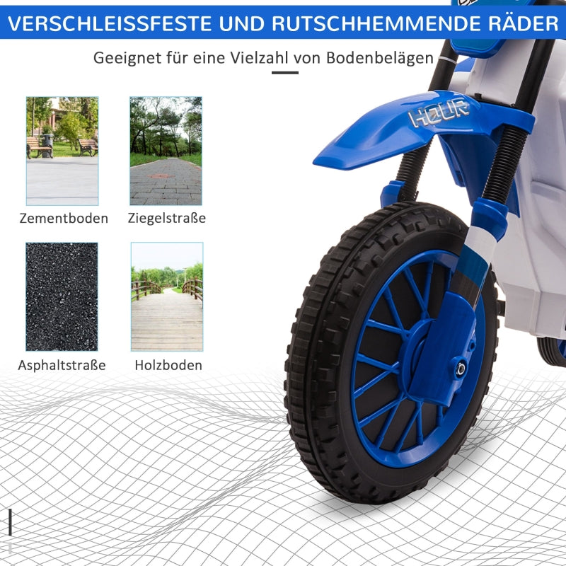 Children's Electric Motorcycle with Training Wheels and 45 Min Driving Time, Blue and White