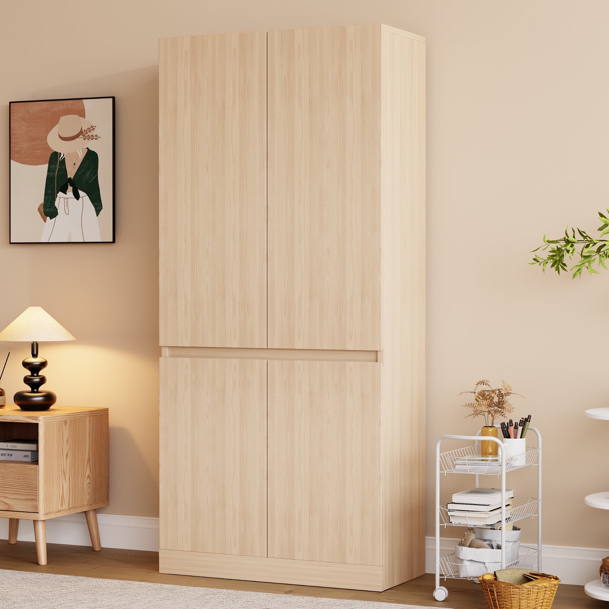 Wardrobe Double Door Large Storage 70x40x170cm Wood Color
