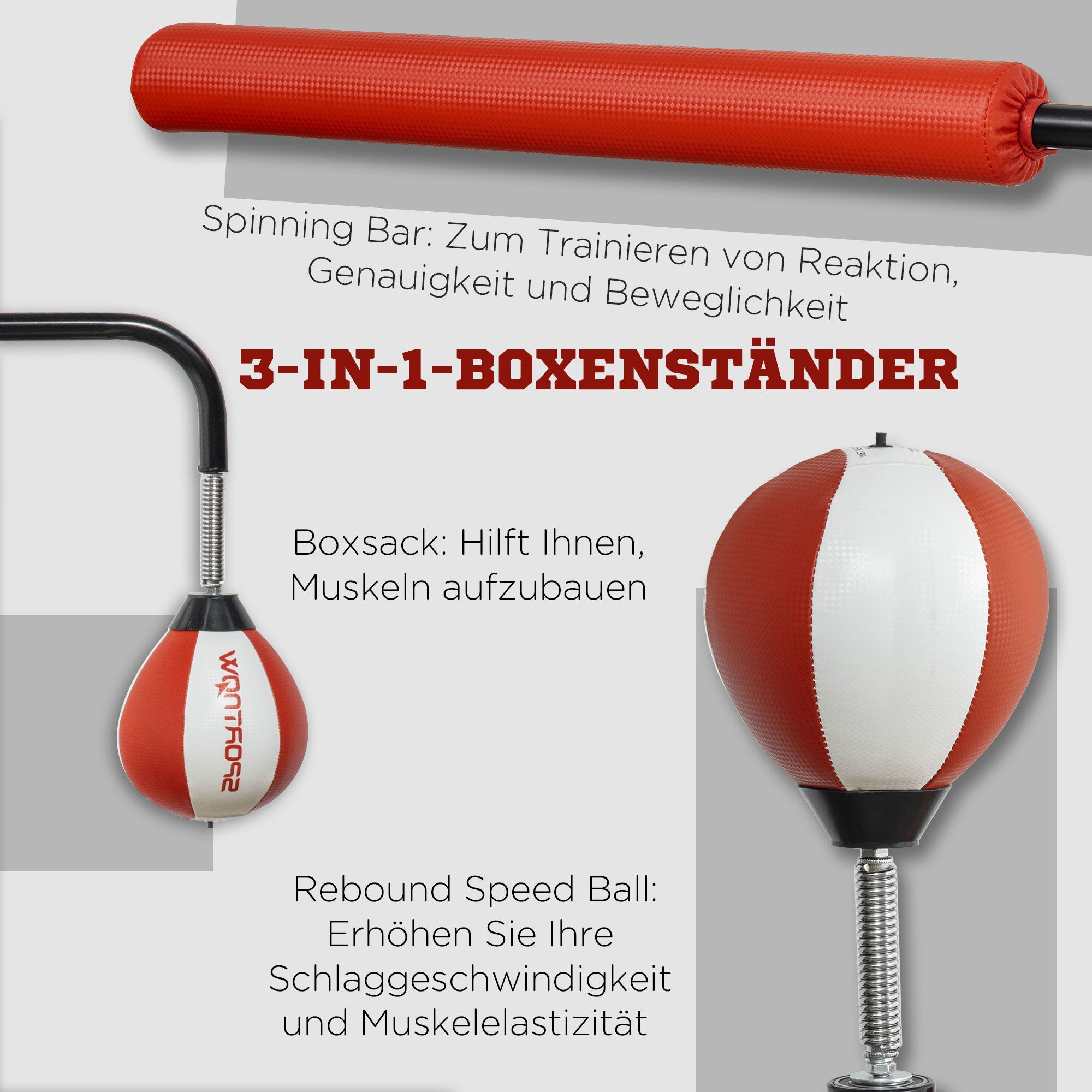 Standing Box, Punching Bag, Adjustable, 2 Speed Balls, Reflex Bar