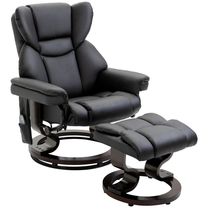 Recliner Chair, Massage Function & Footstool, Faux Leather Black