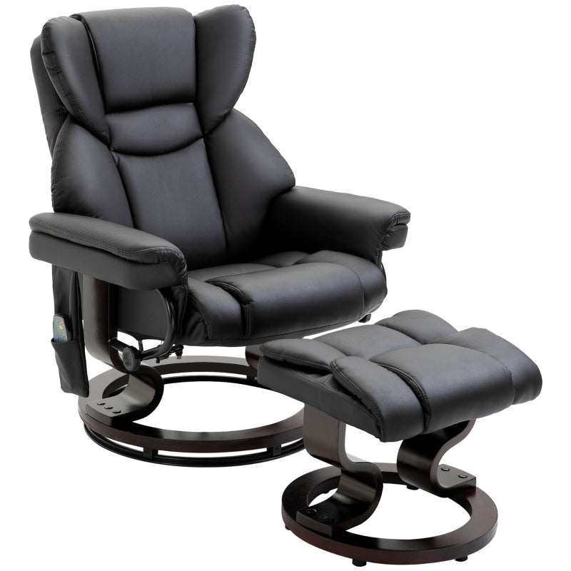 Liegesessel, Massagefunktion & Hocker, Kunstleder Schwarz