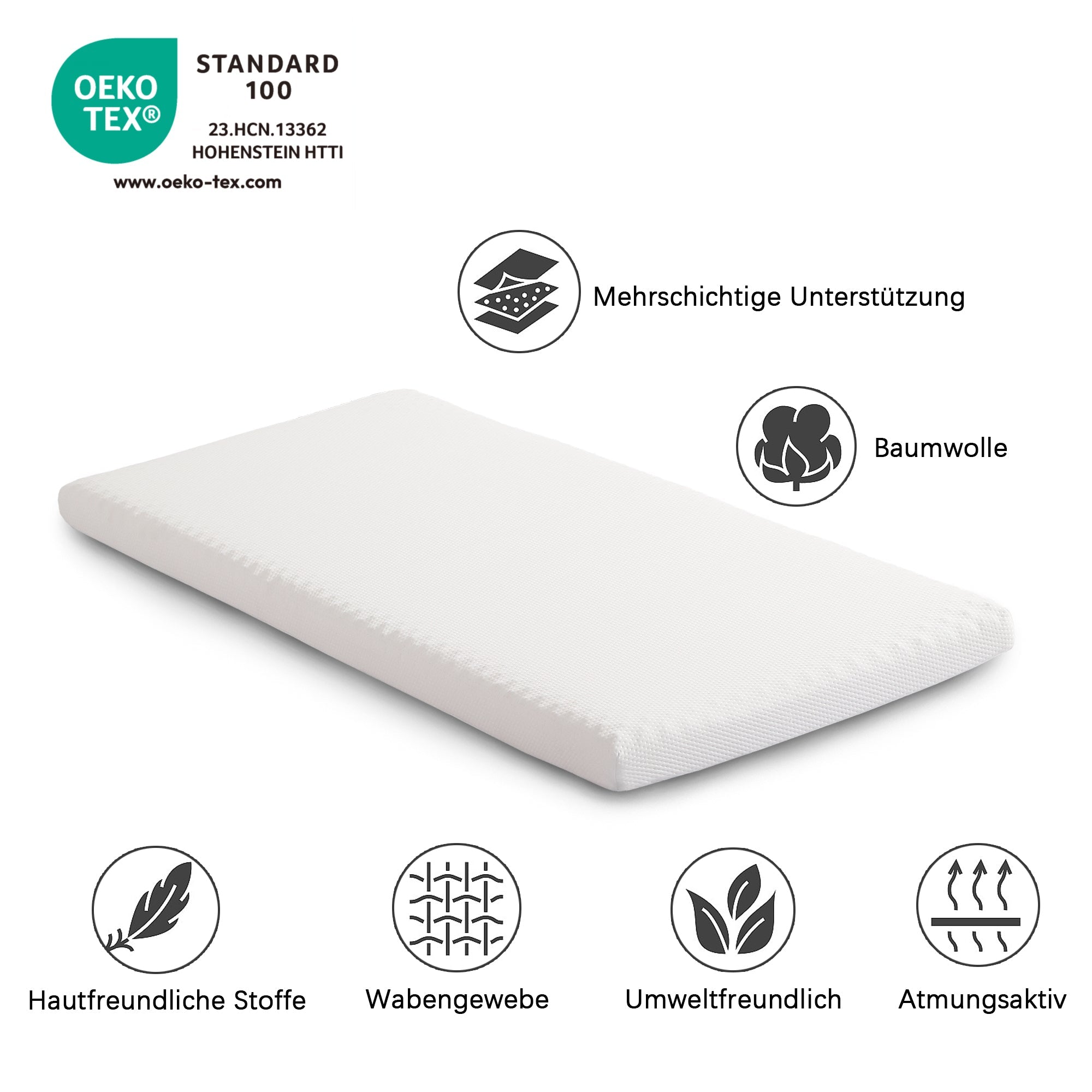 Mattress Honeycomb Bamboo Charcoal Sponge H3 90x200cm, White/Grey Fabric