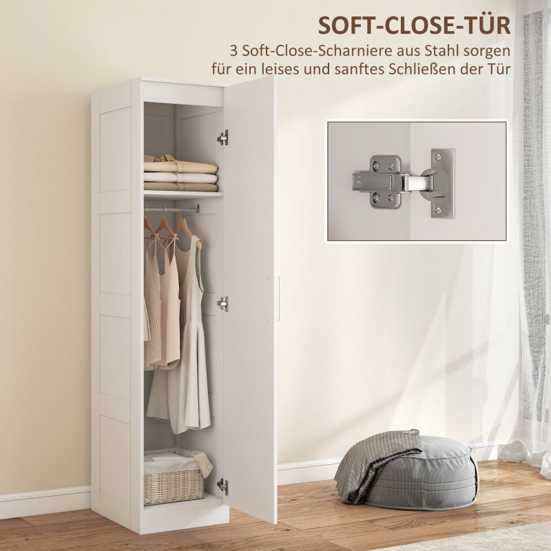 Wardrobe Multi-Purpose Cabinet, Clothes Rail, Shelf, Soft-Close Door, White