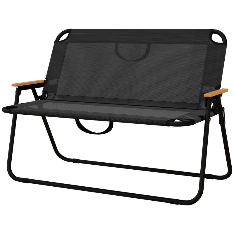 Folding Chair, Breathable Wood-Plastic Armrests 108x65x73cm, Black-Natural