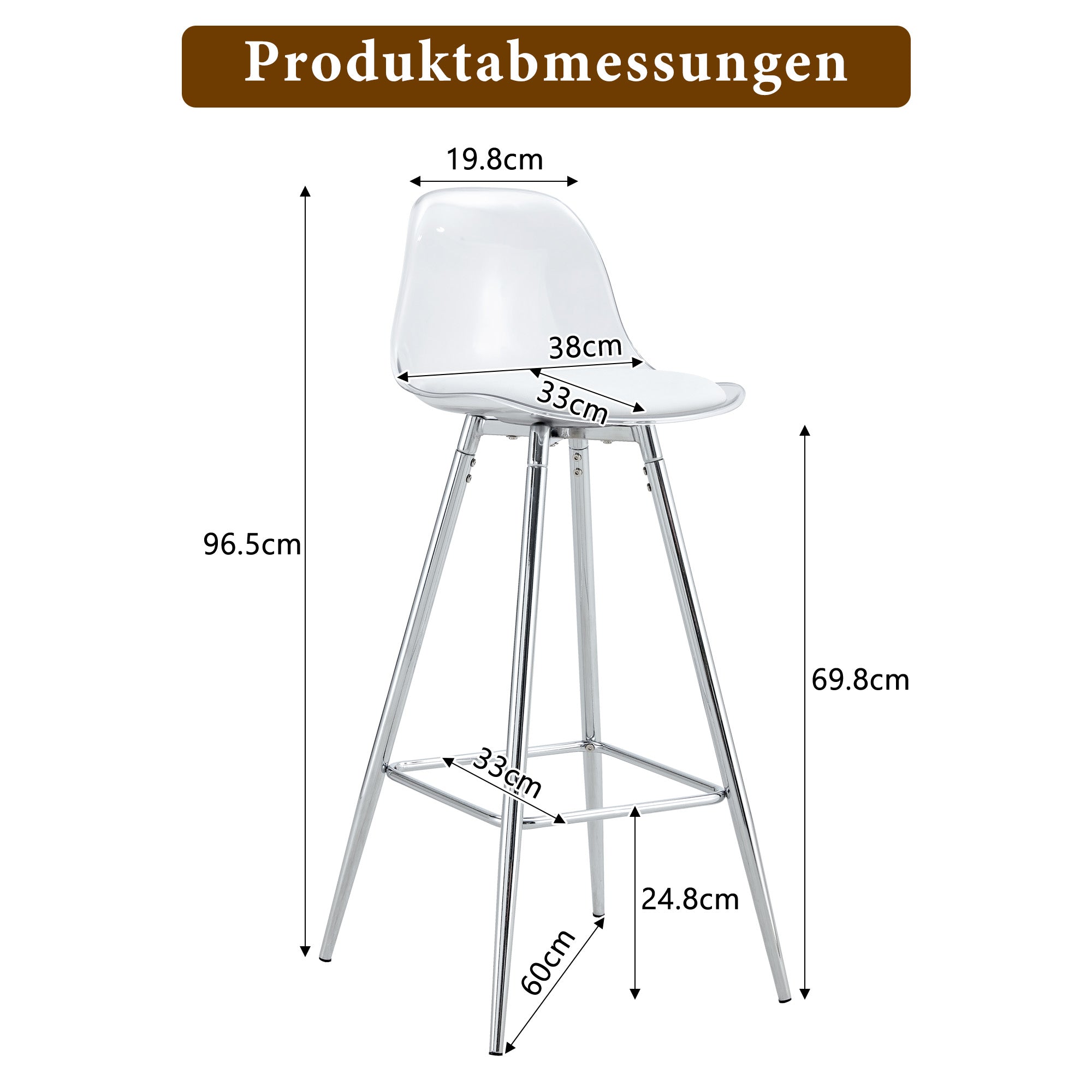 Transparent Armchairs 2-Piece Set Translucent Backrests Silver Metal Frame