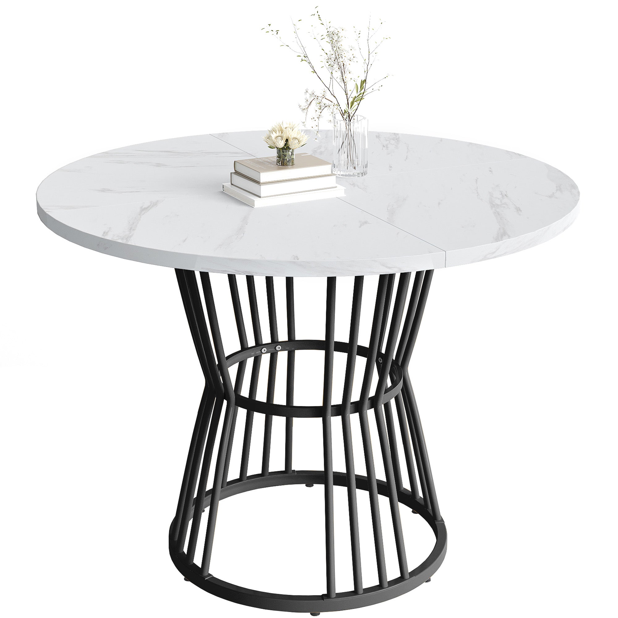 Kitchen Table Modern Marble Top Sturdy Metal Frame - White/Black
