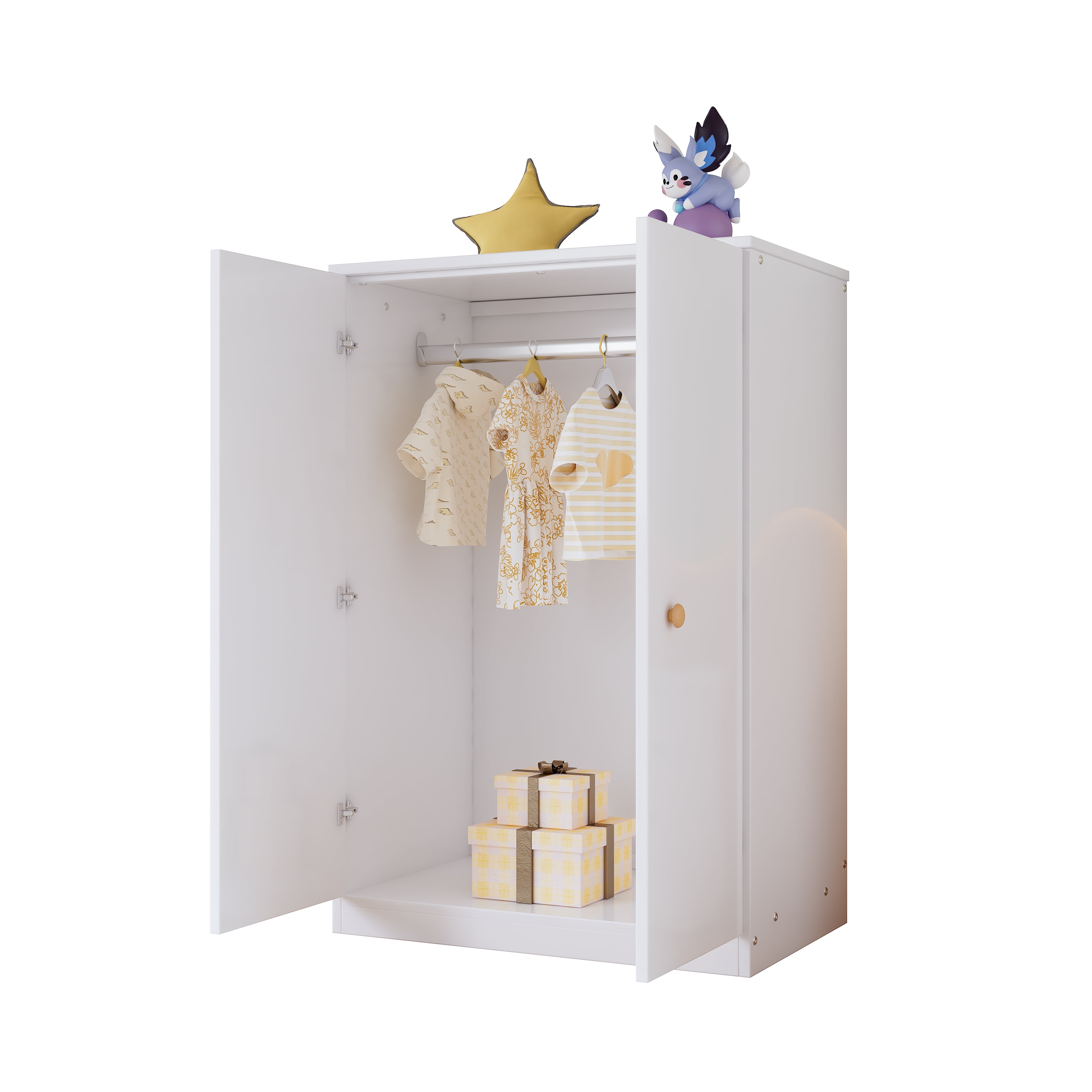 Wardrobe, Small 2-Door Hanging Rail for Bedroom/Children, MDF White