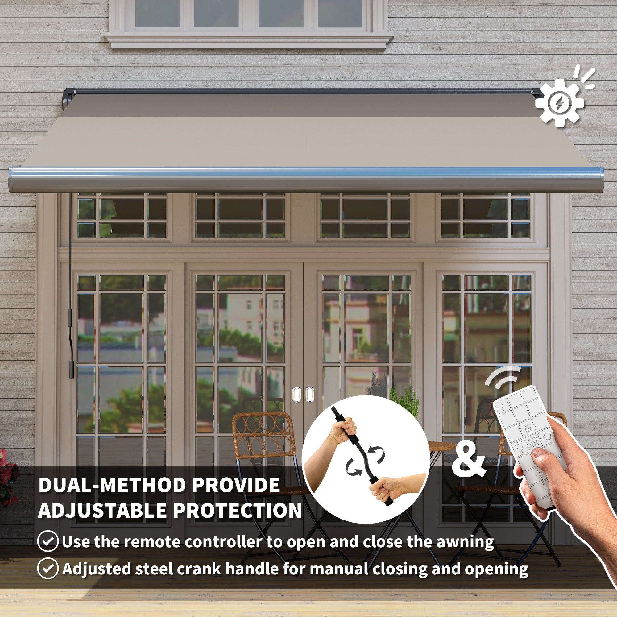 3 x 2.5 m Electric Awning, Remote Controlled Retractable UV50+ Sun Shade, Light Grey Polyester