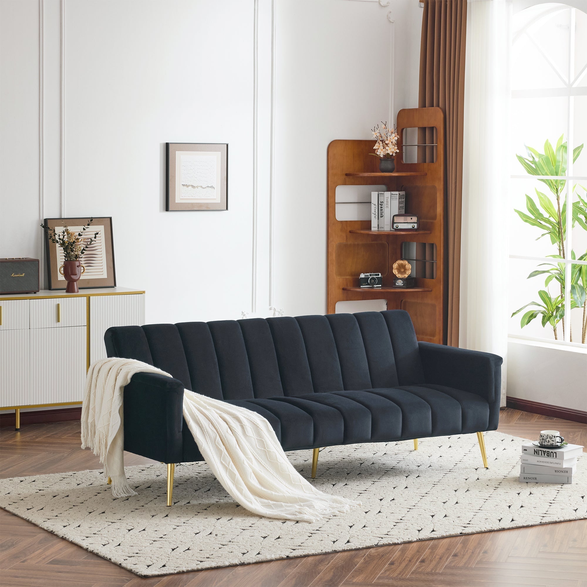 Sofa Bed Fold-Out Sleeping Function, Velvet Fabric