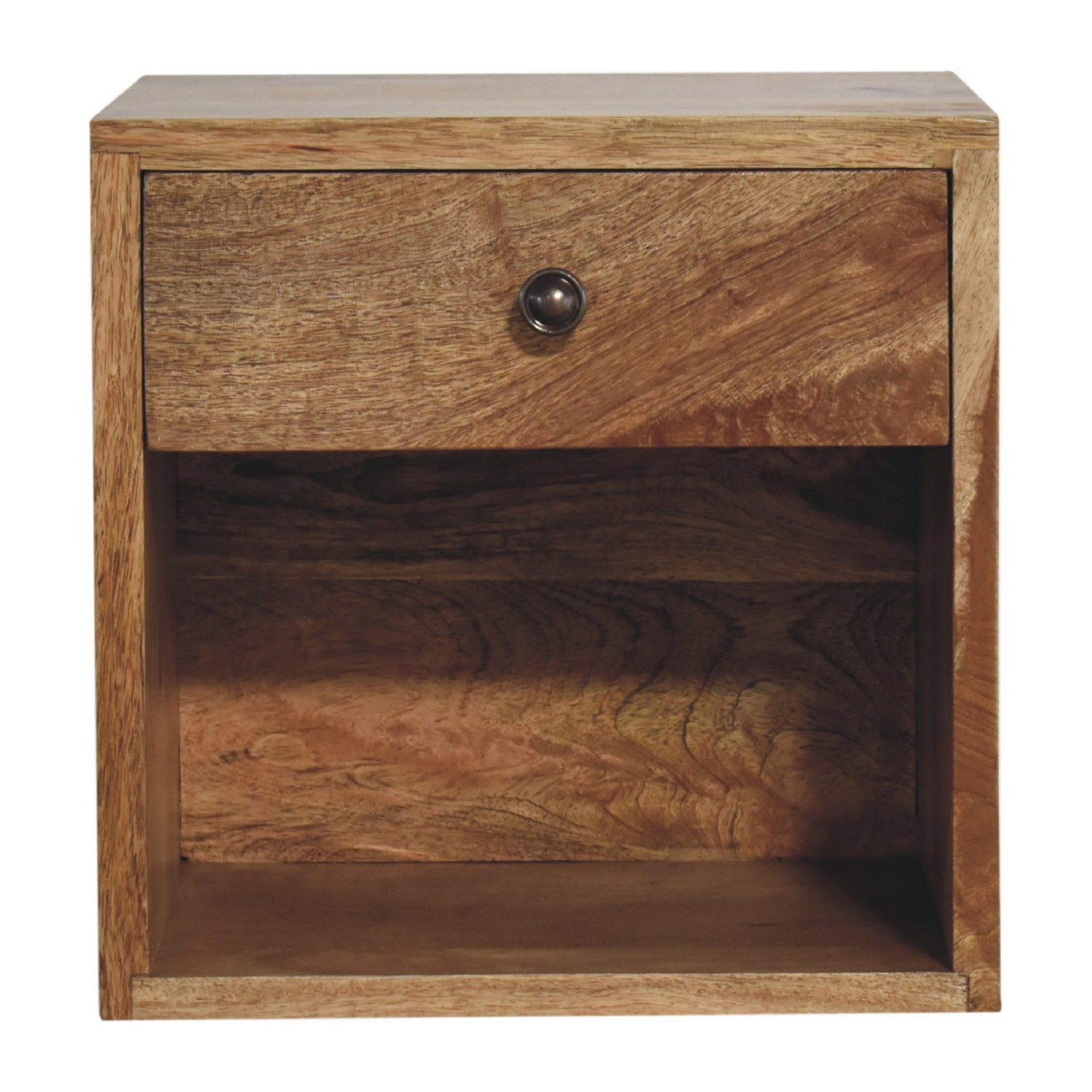 Solid Wood Floating Mini Classic Bedside with 1 Drawer and 1 Shelf, Brown