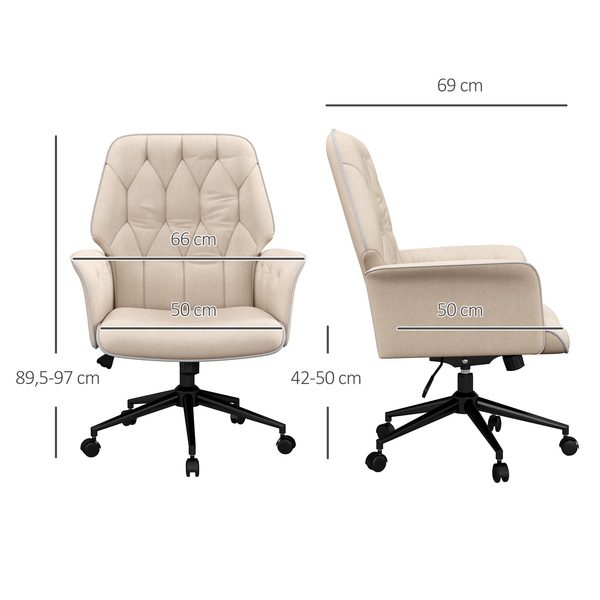 Office Chair, Rocking Function, Adjustable, 120 kg, Beige
