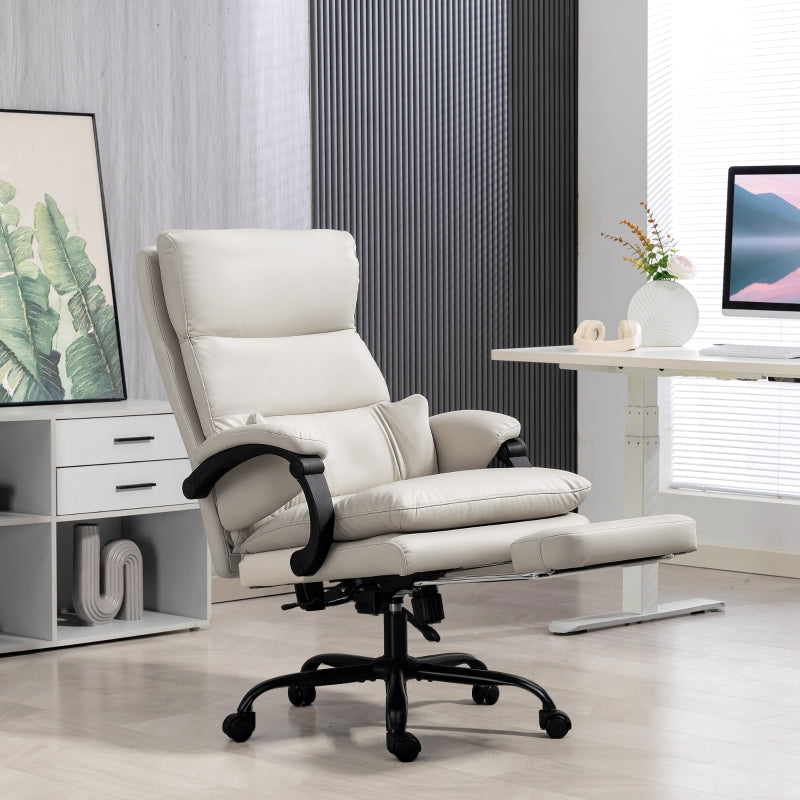 Office Chair Adjustable Desk Lumbar Support Armrests Footrest Faux Leather Light Grey