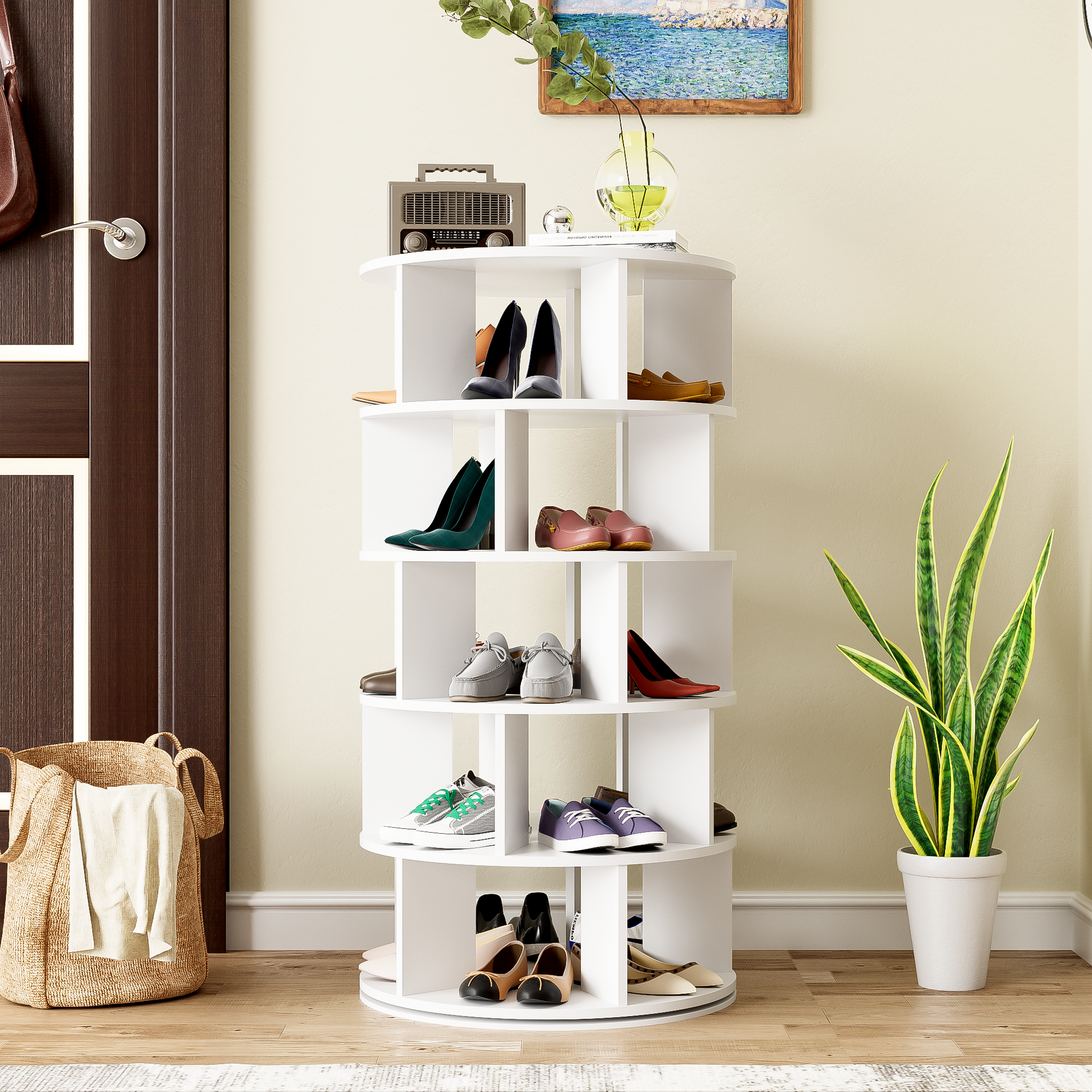 Shoe Rack Rotating Angle, 5 Levels, White