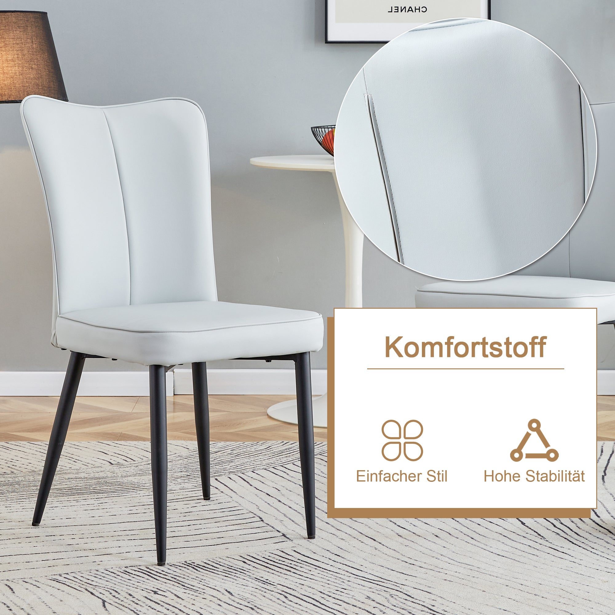 Round Dining Table Set 100cm with 4 PU Chairs - Wood Look/Light Grey