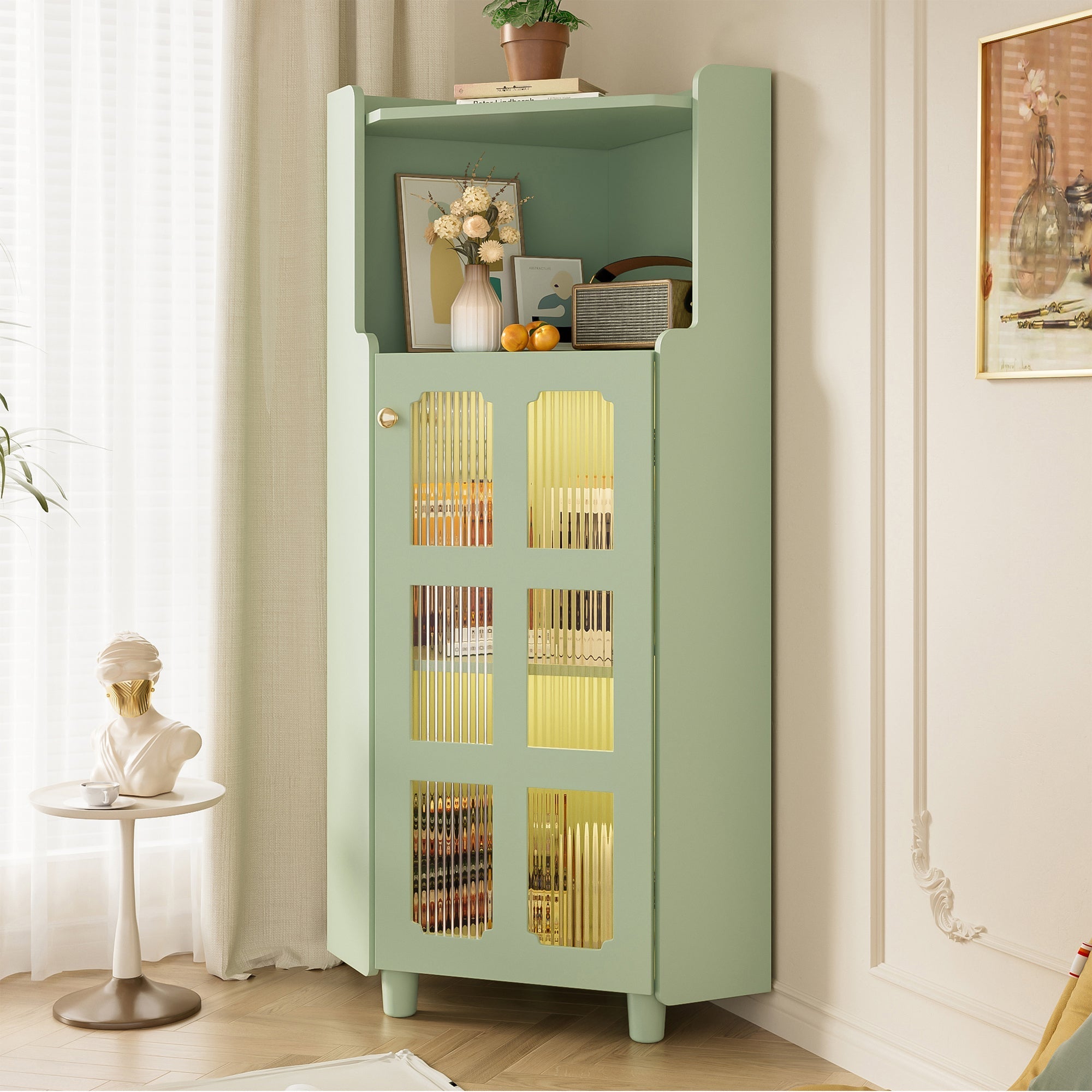 Corner Cabinet LED App Control Lacquered Finish 63.5x124cm - Green