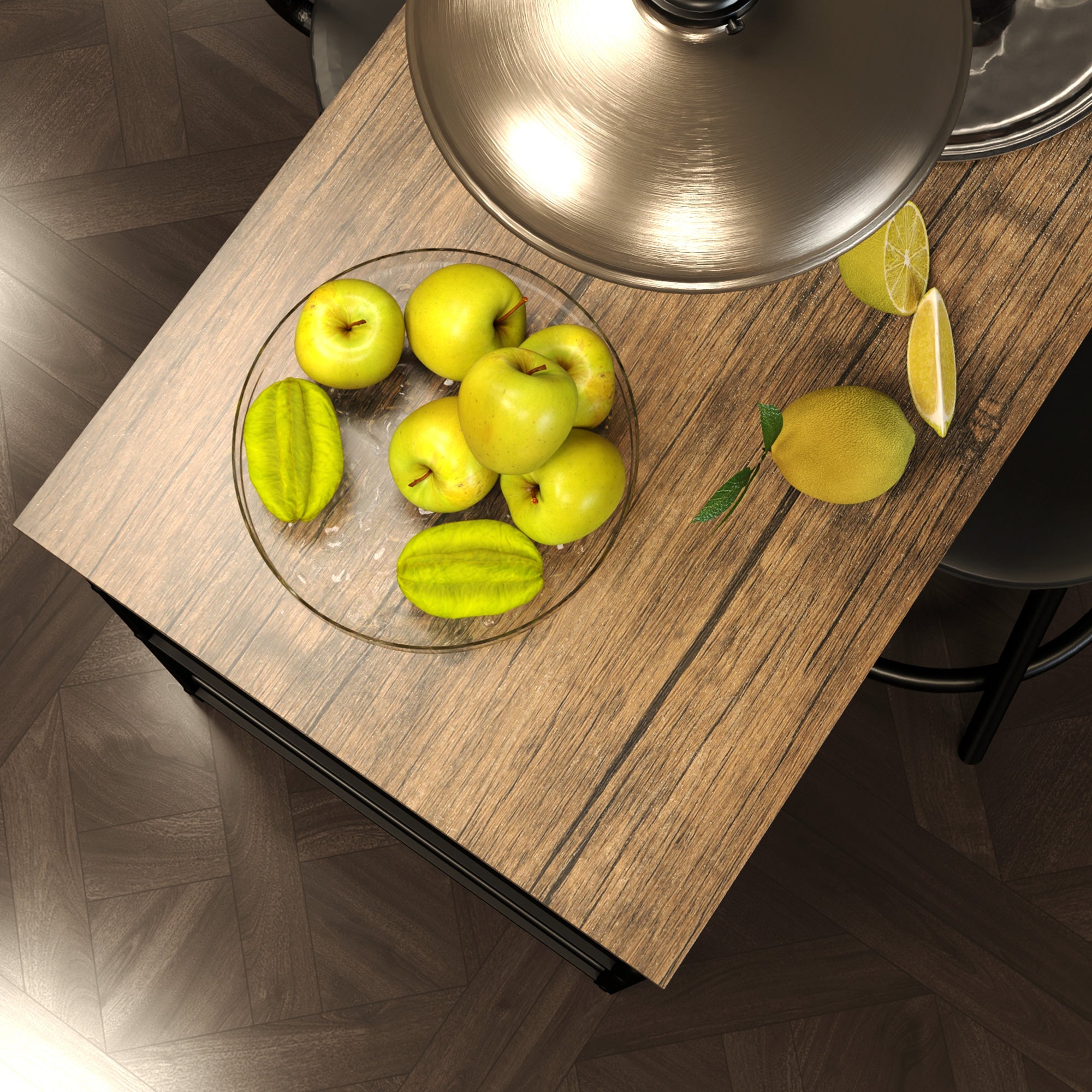 Bar Table with Bar Stool Set, 3-Piece, 3 Shelves, 2 Stools, Modern Style, Steel/Oak