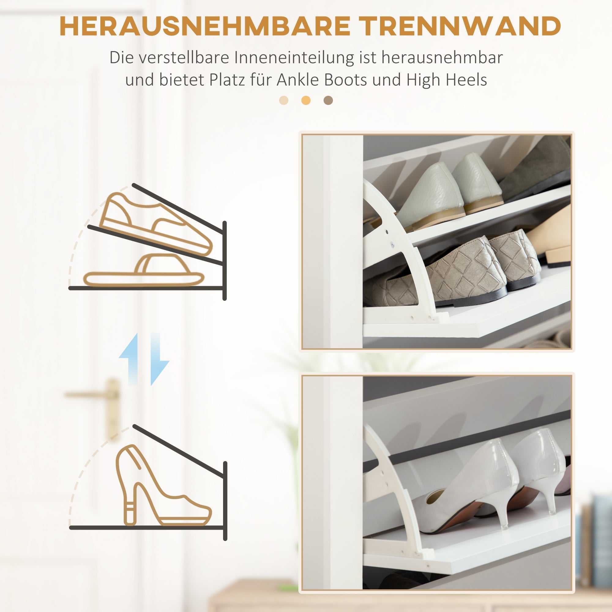 Schuhschrank-Regal 3 Klappen 18 Paar, platzsparend, Weiß Natur