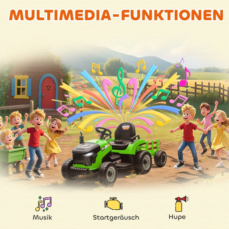 Electric Children's Tractor with Remote Control and Soft Start, Green
