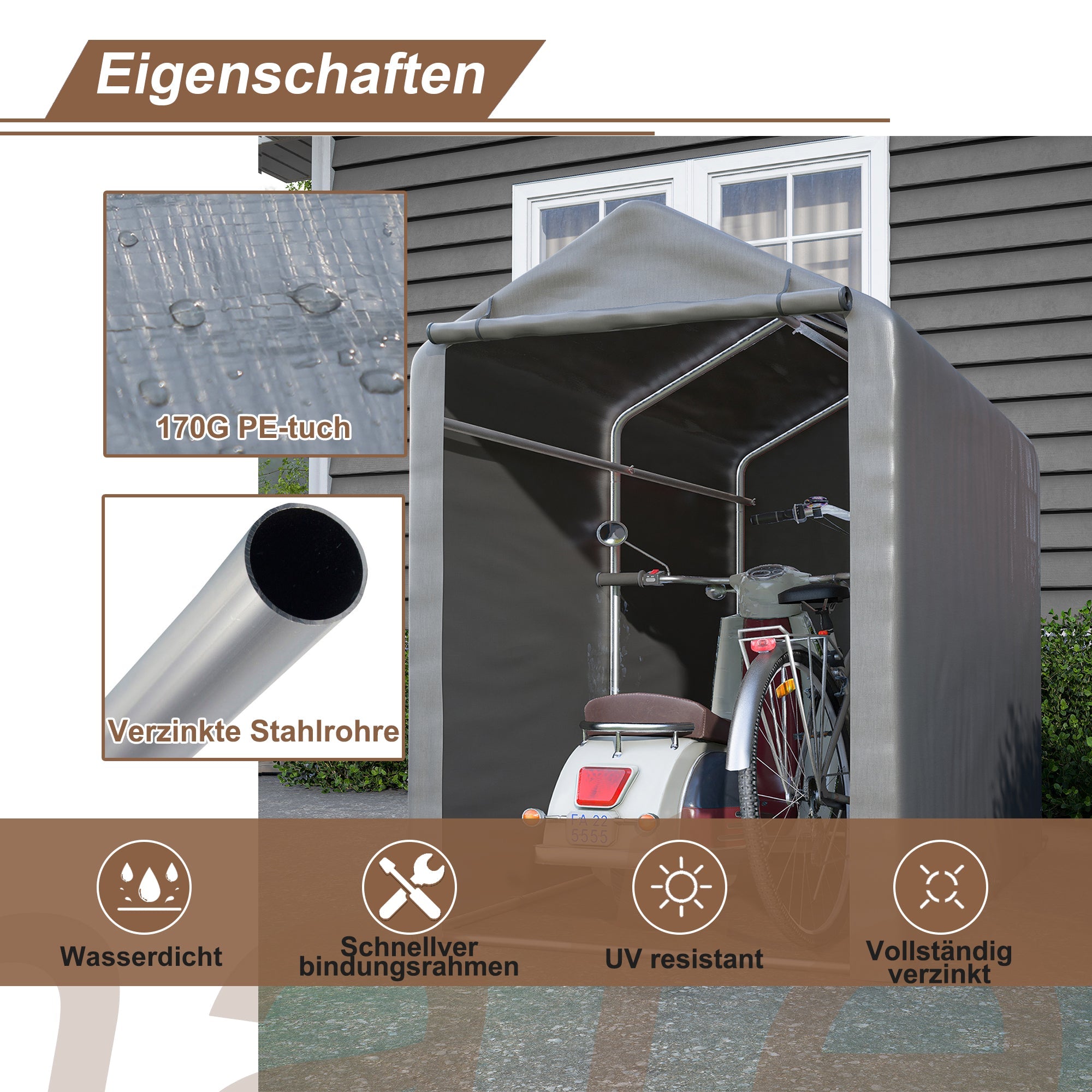 Bicycle Garage Tool Shed, 187x100x160 cm, Dark Gray