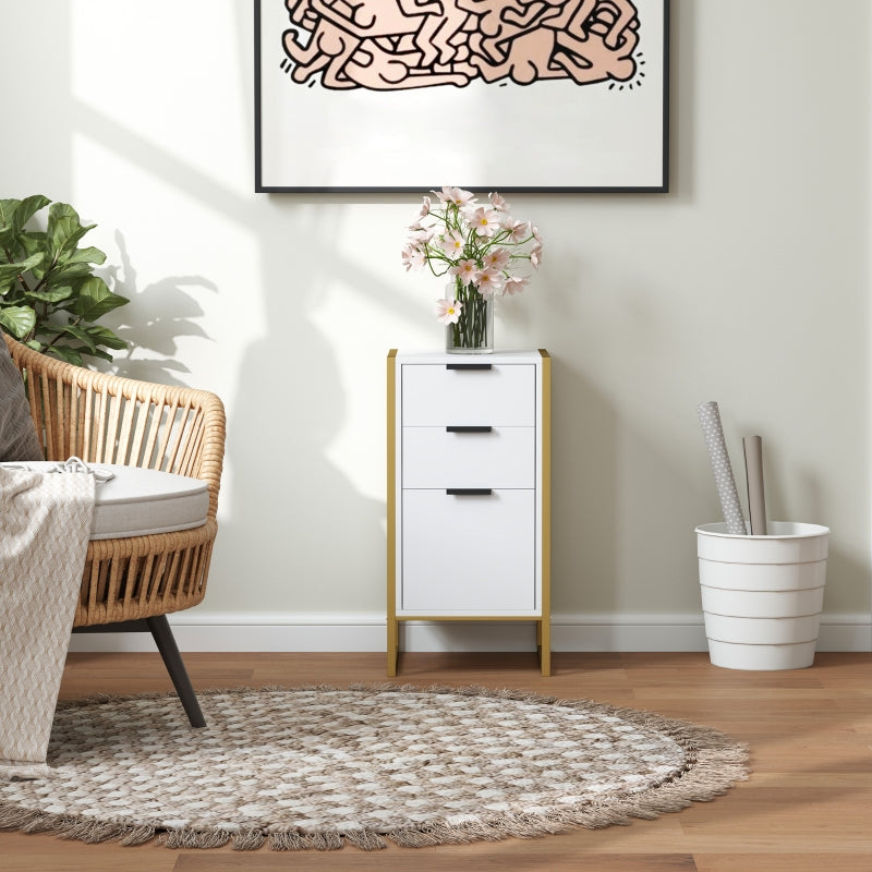 Bedroom Chest of Drawers, Industrial 3-Drawer Storage Unit with Metal Frame, White