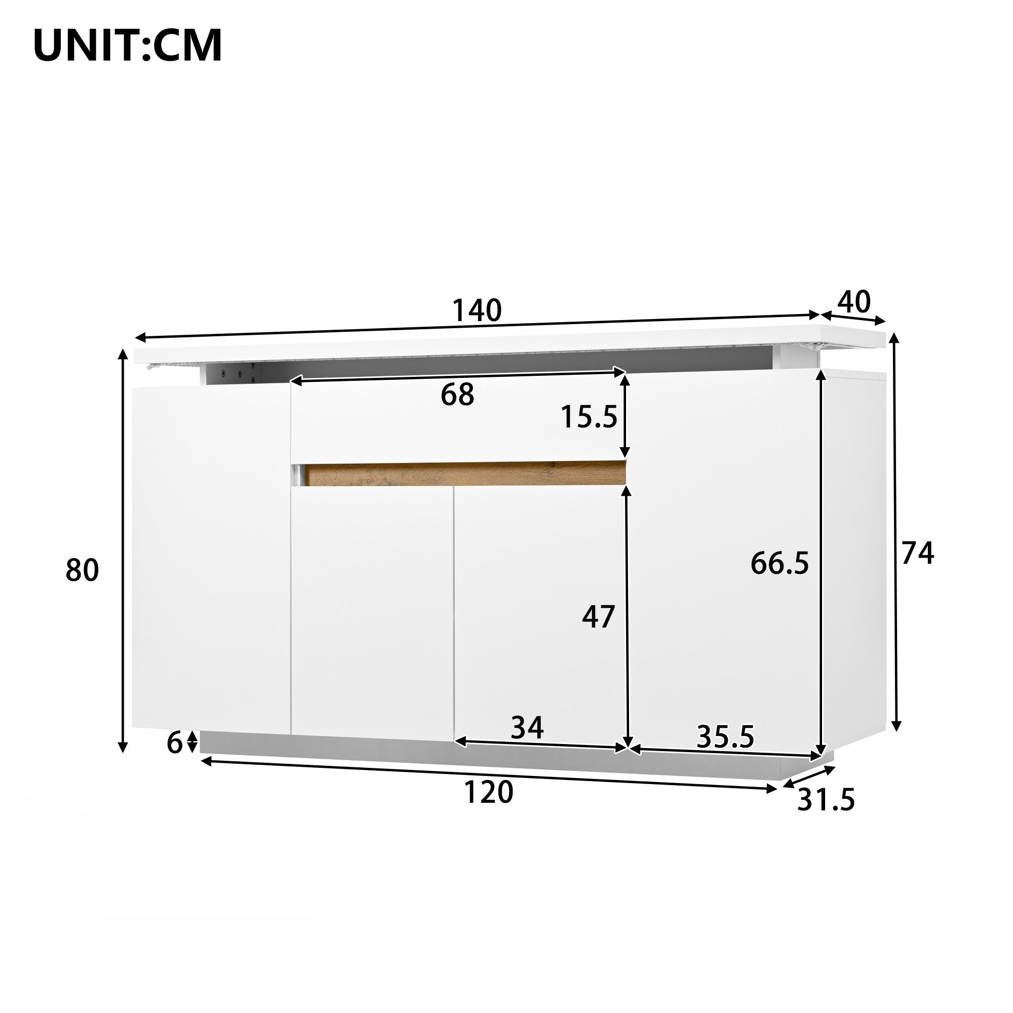 Sideboard Chest of Drawers LED Lighting 1 Drawer 4 Door Storage White