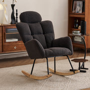 Rocking Chair, Tufted Upholstered Seat, Dark Grey Teddy Fabric