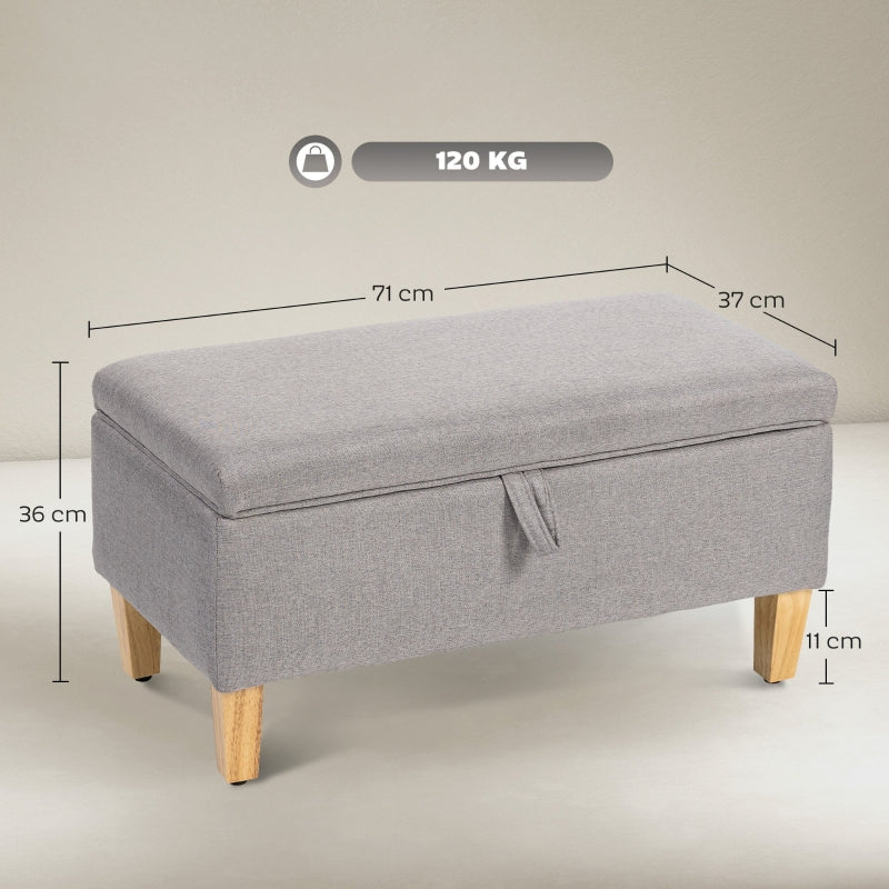 30L Storage Ottoman Padded Footstool with Rubberwood Legs, Light Grey Linen