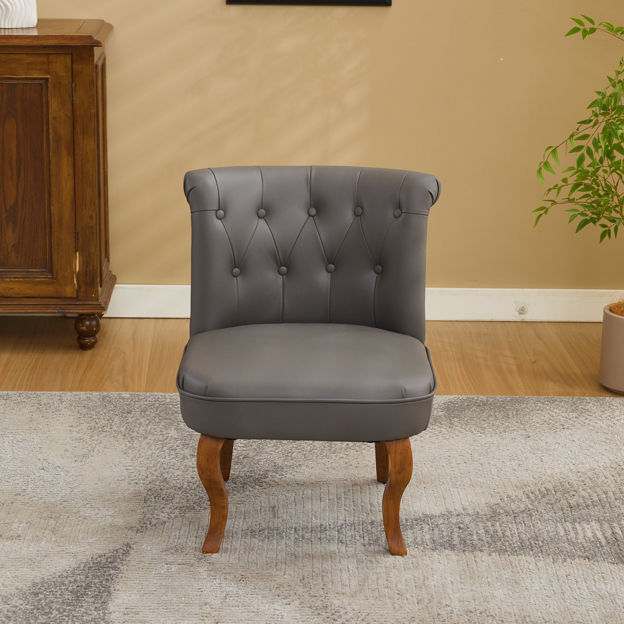 Lounge Chair Genuine Leather Solid Rubberwood Legs - Grey