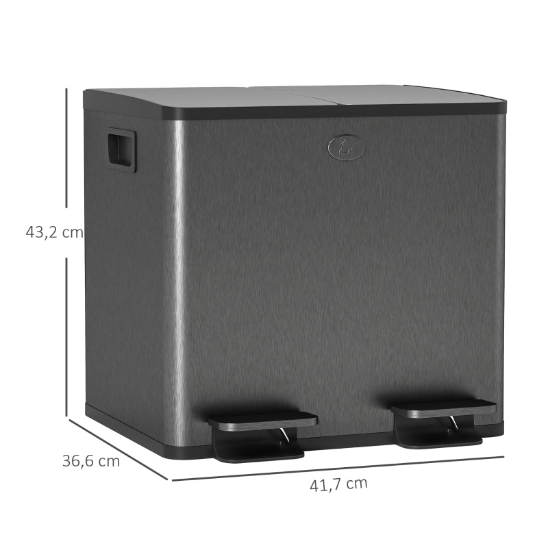 Double Waste Bin 2x15L Pedal Stainless Steel - Black