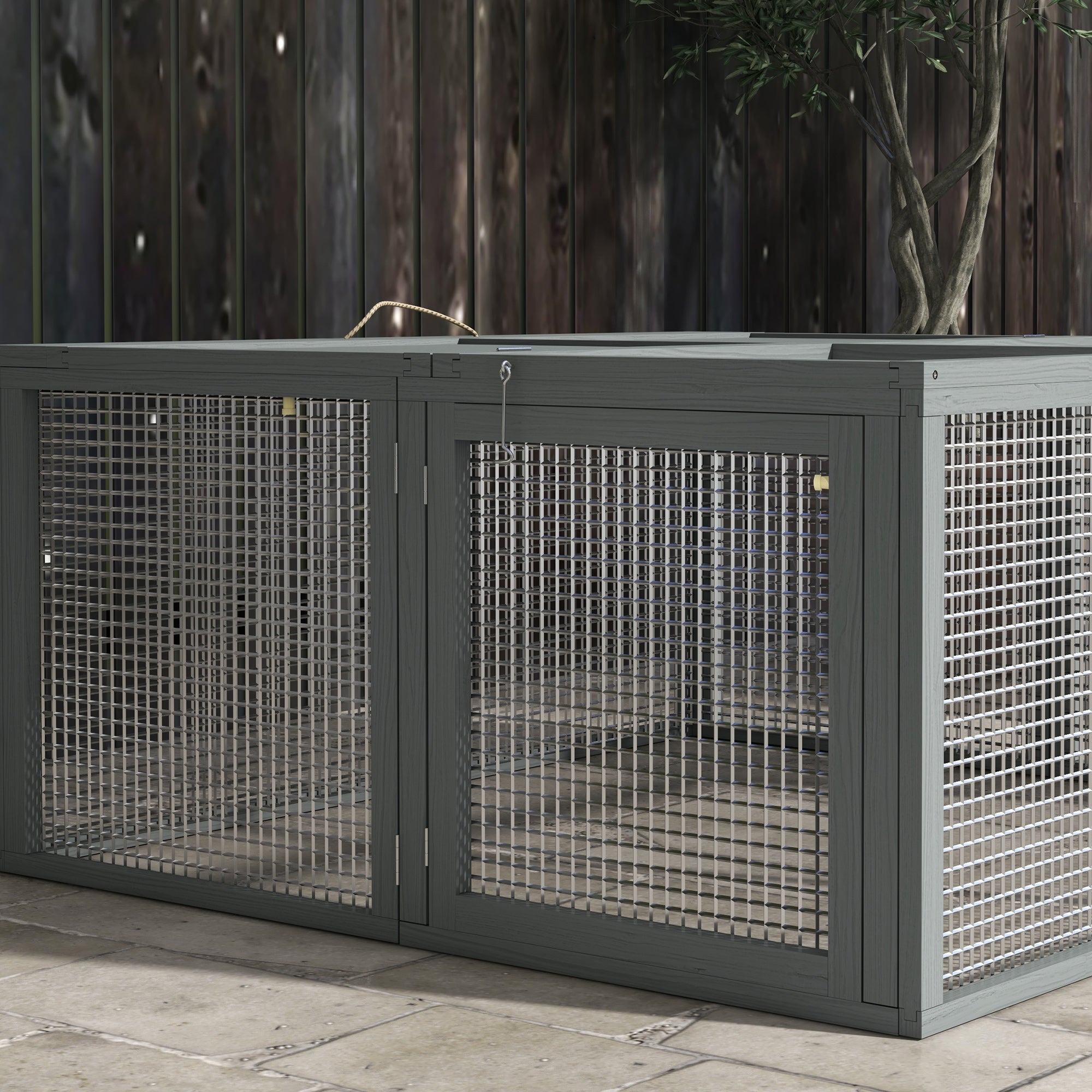 Rabbit Hutch Foldable Cage with Run Hinged Roof, Natural Wood
