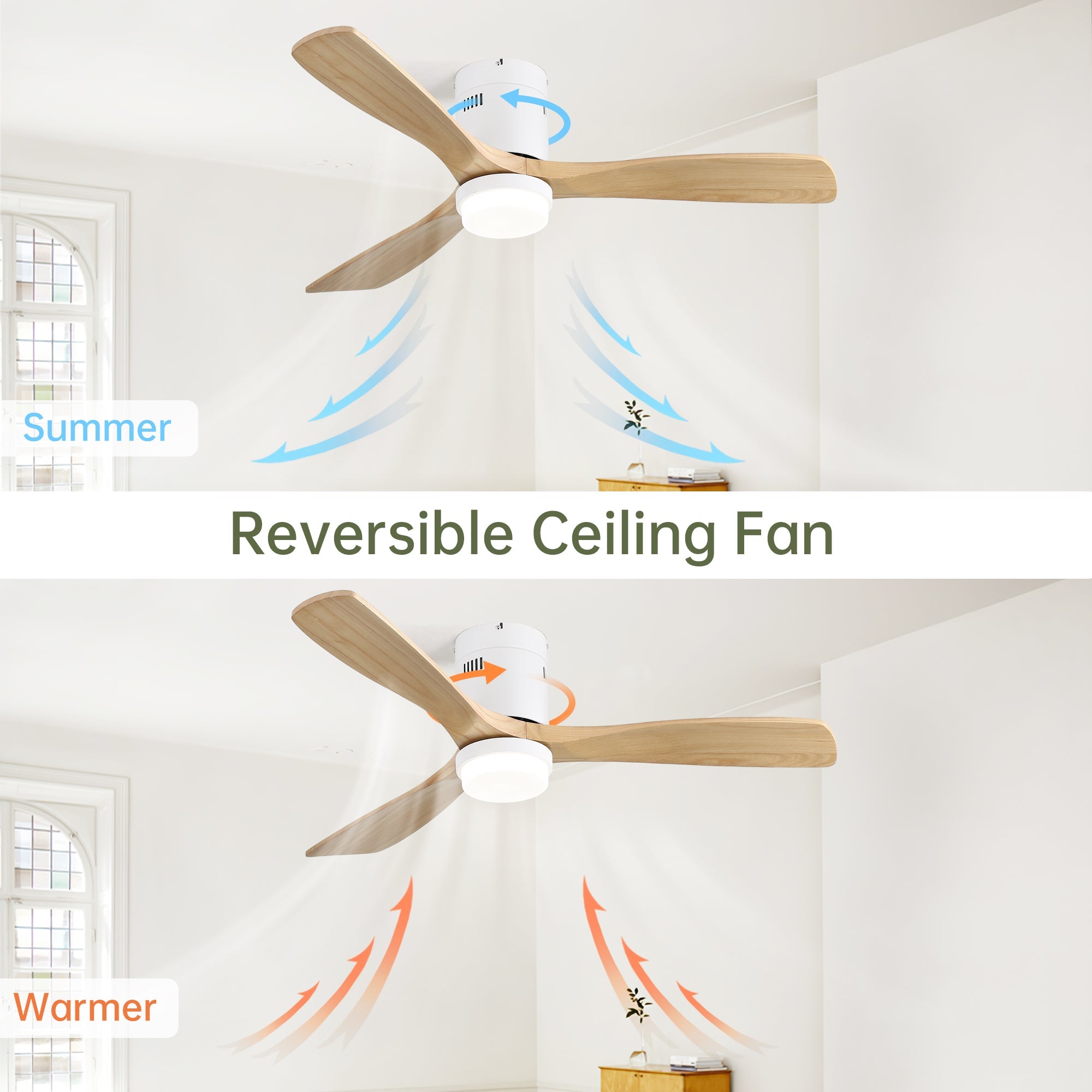 52-inch Ceiling Fan with Remote, 6 Speed, 18W LED Light, Solid Wood