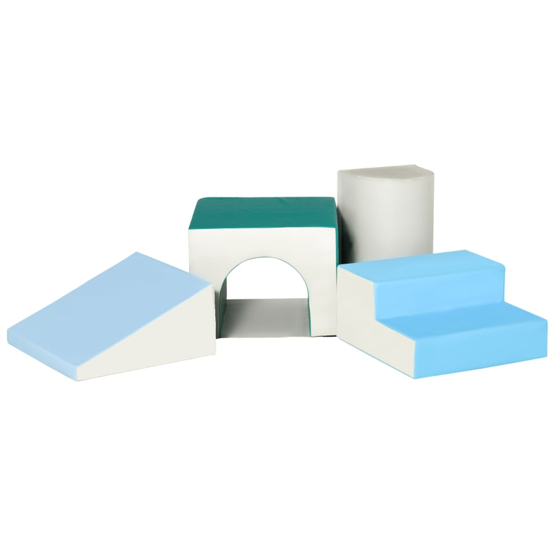 Building Block Set, 4 Foam Blocks, Easy Cleaning, Soft Filling, for 1-3 Years, Light Grey + Blue + Green EPE