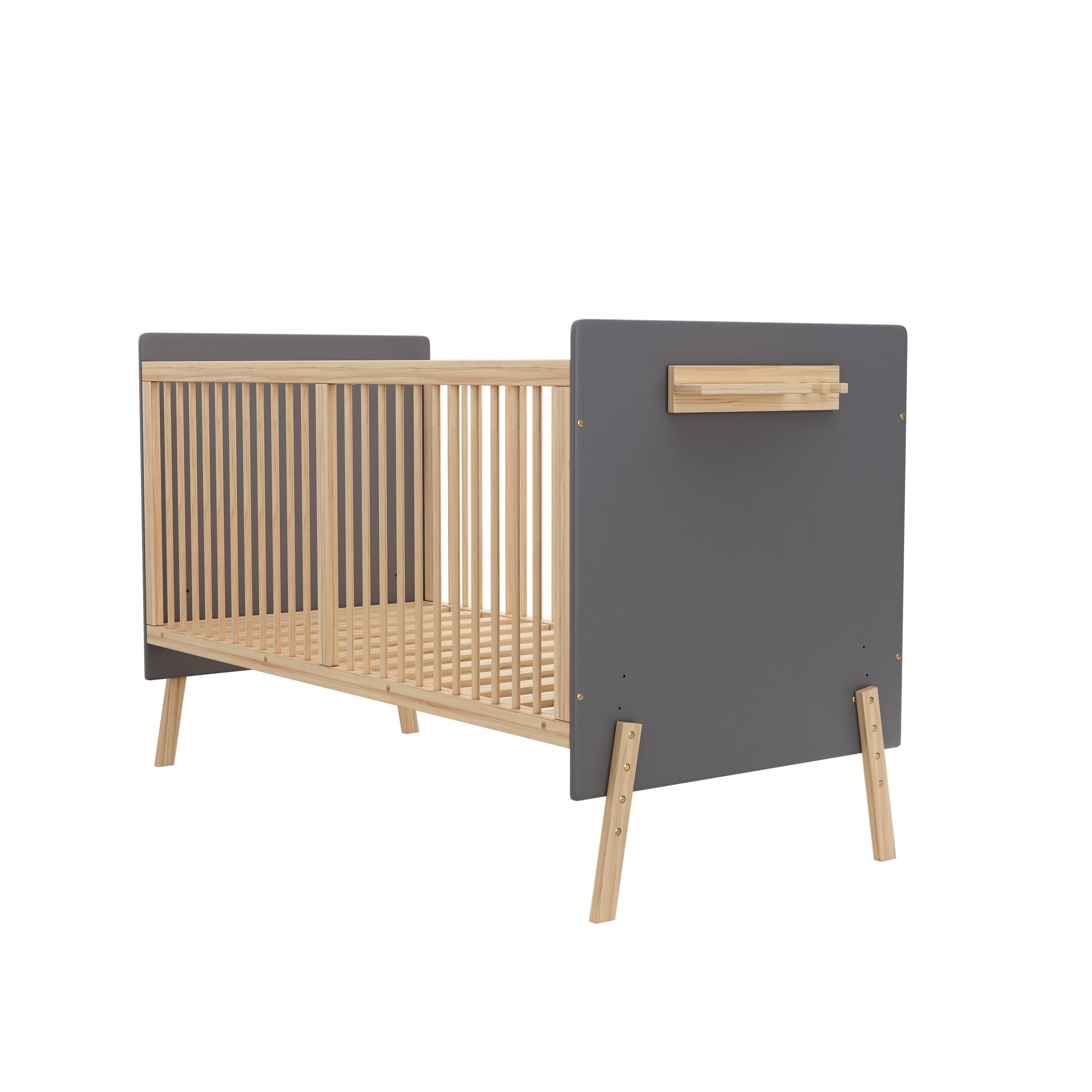 Solid Wood Baby Bed Adjustable Children's Cot/Sofa Bed 3-Stage Height Blue-Grey Natural Wood