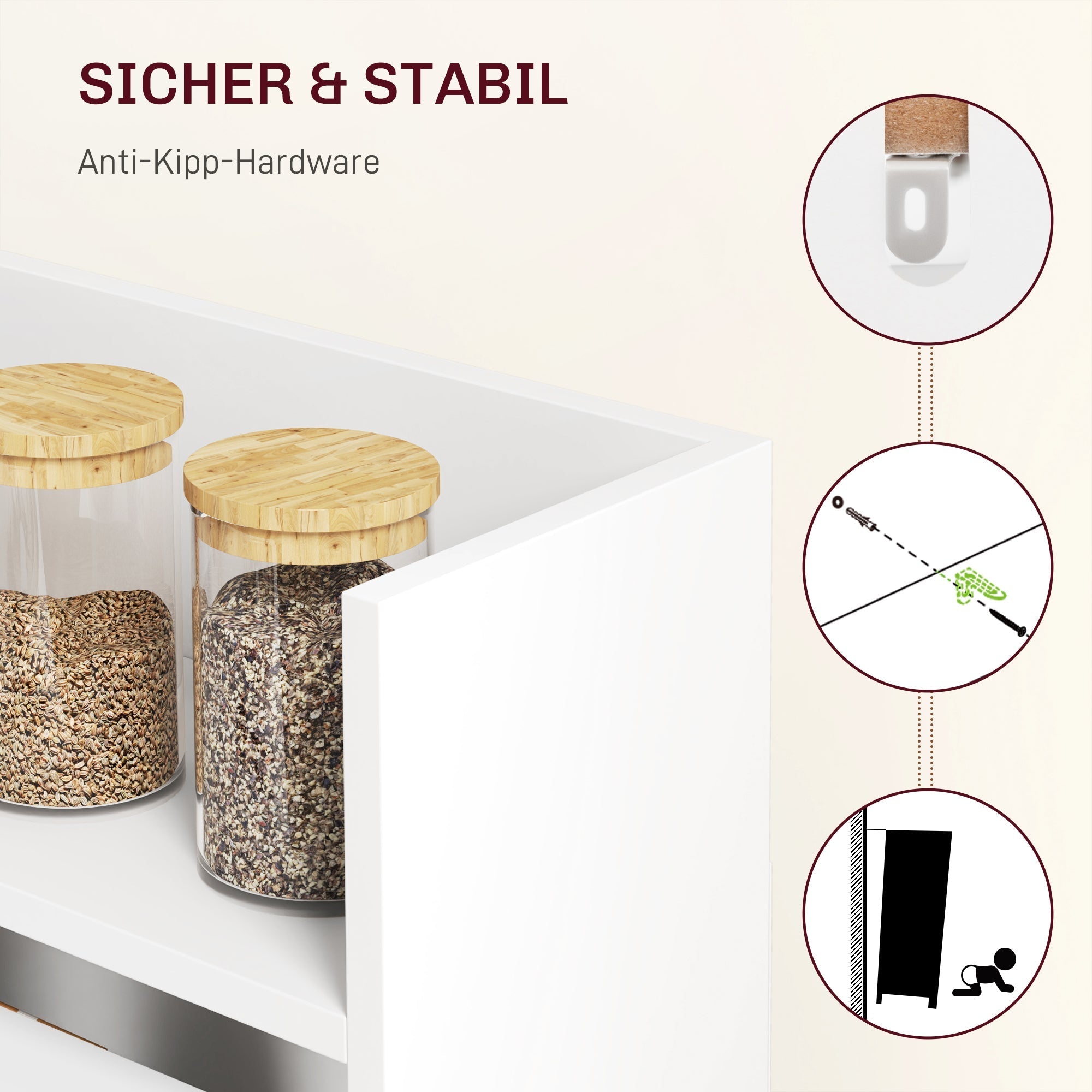 Folding Dining Table Space-Saving 4 Shelves Anti-Tip - White