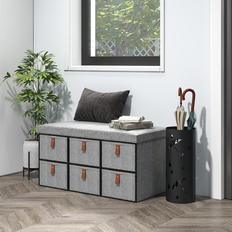 Shoe Bench with Cushion and 6 Drawers, Light Grey