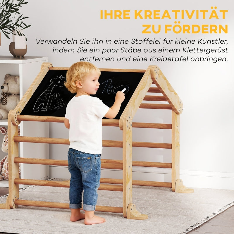 Indoor Climbing Frame 9-in-1 Ramp Slide Chalkboard - Wood