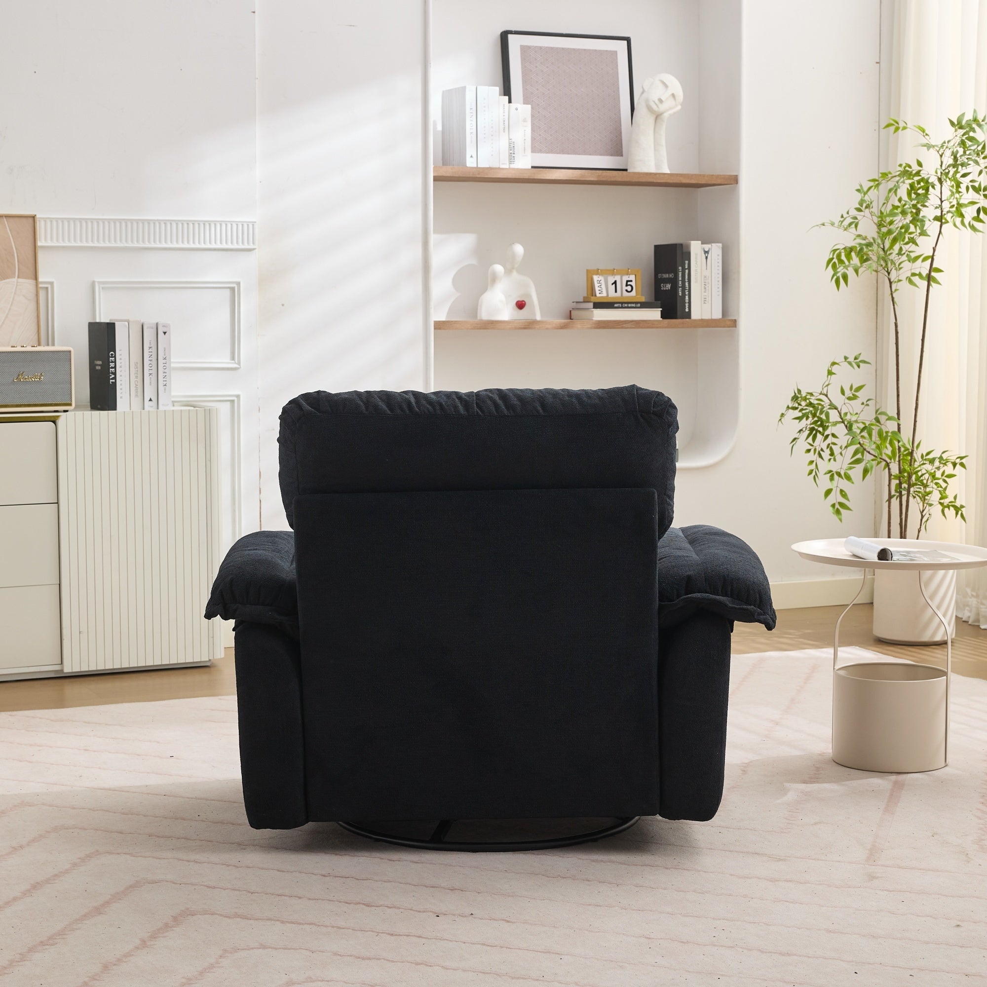 Oversized Chenille Armchair with 360° Swivel and Support Cushion, Light Gray