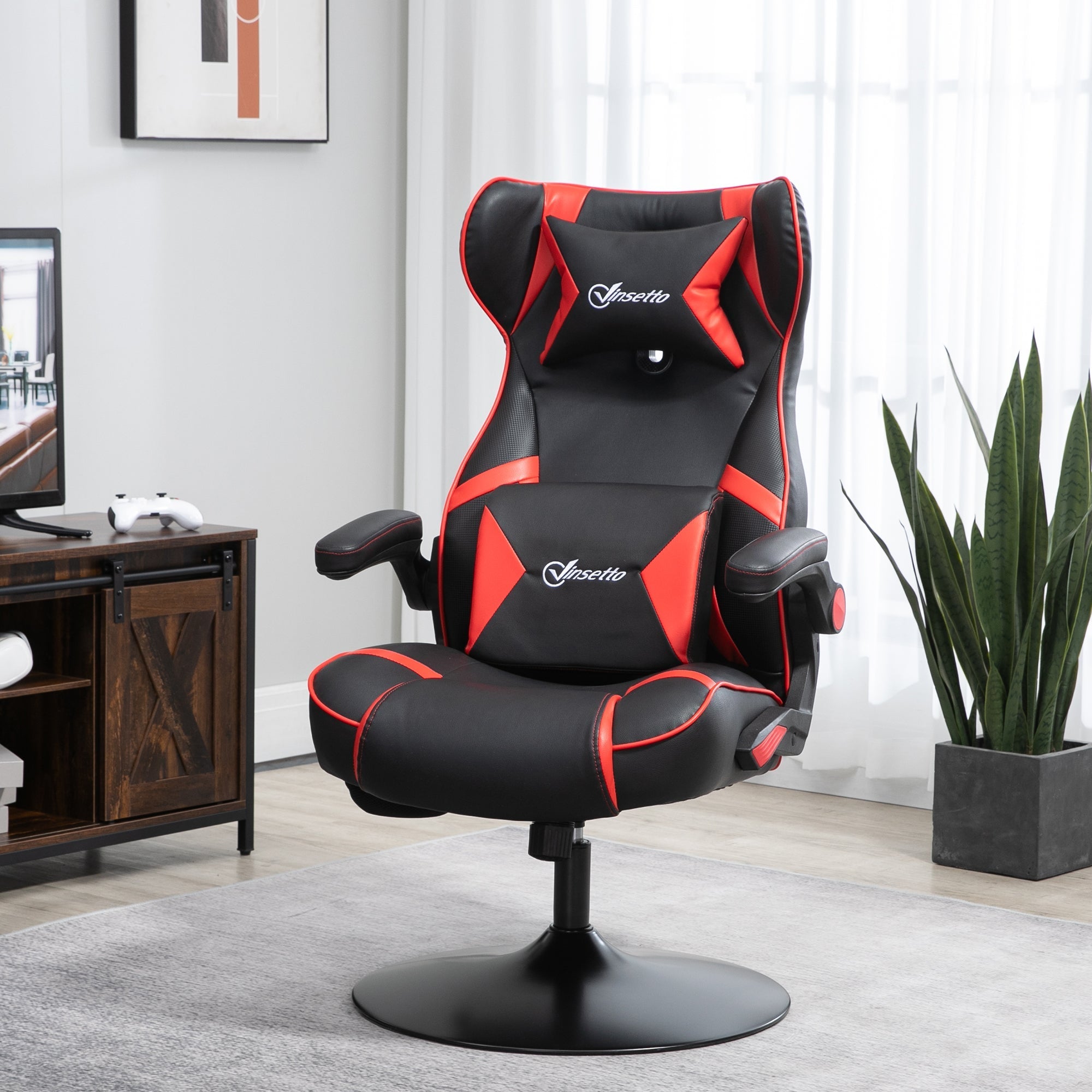 Vinsetto Gaming Chair, Height Adjustable, Rocking, Speakers, Ergonomic, Faux Leather