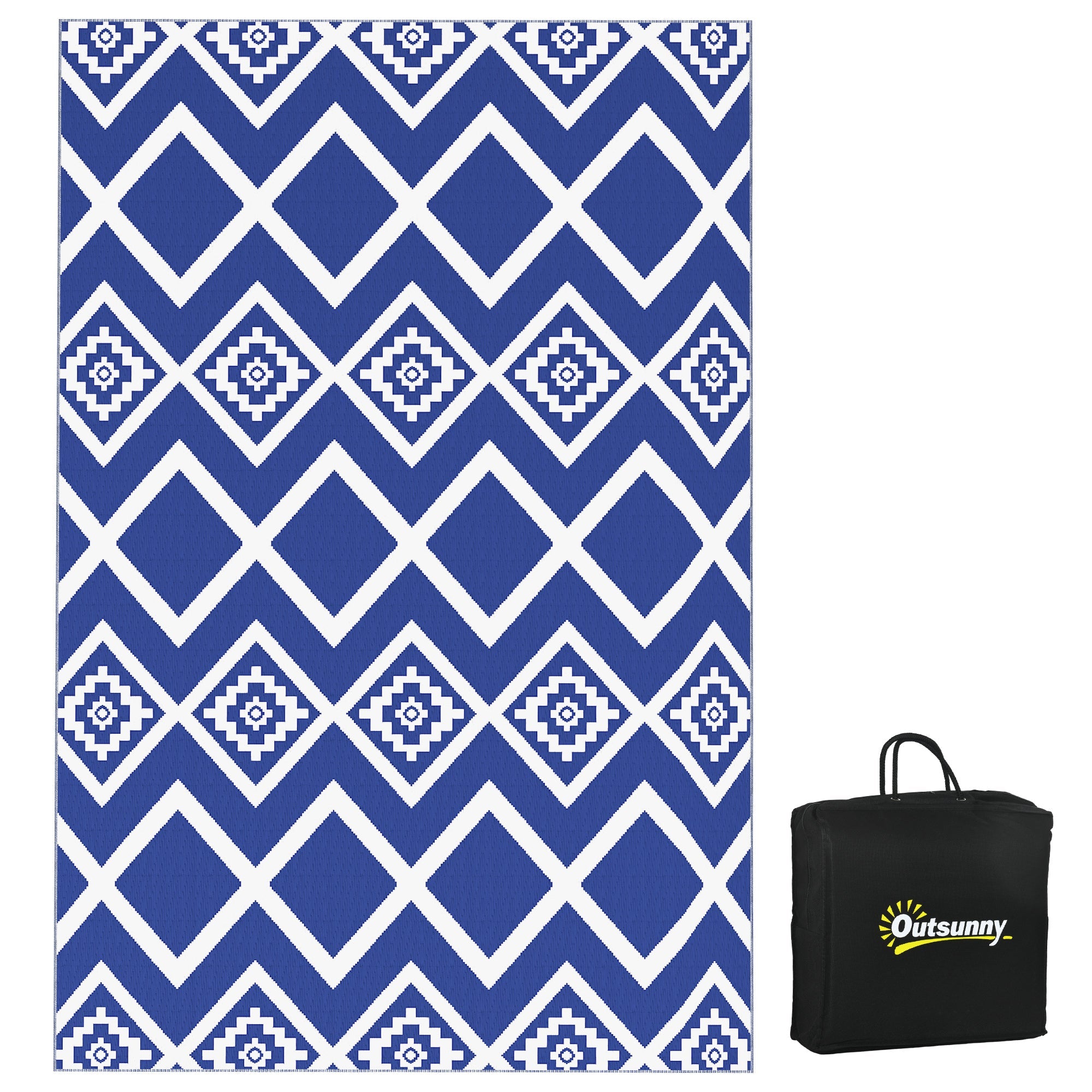Outdoor Rug, Water-Repellent, with Carrying Bag, Plastic Blue-White