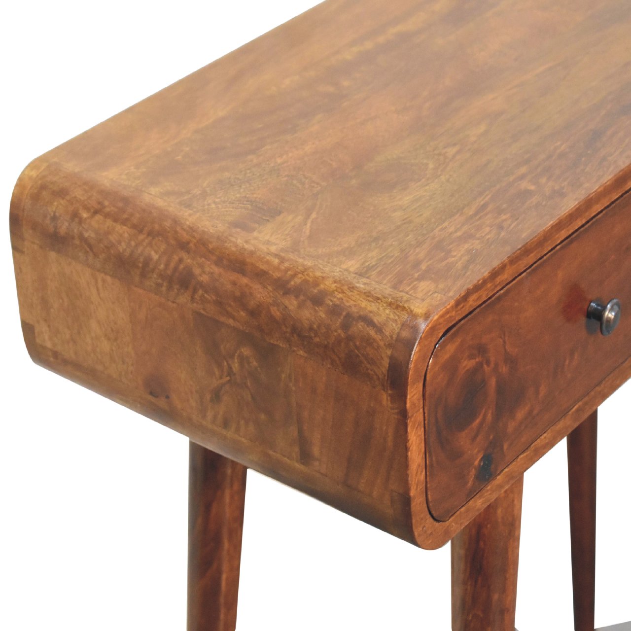 Solid Wood Curved Hallway Table, 2 Drawers, Chestnut/Dark Brown