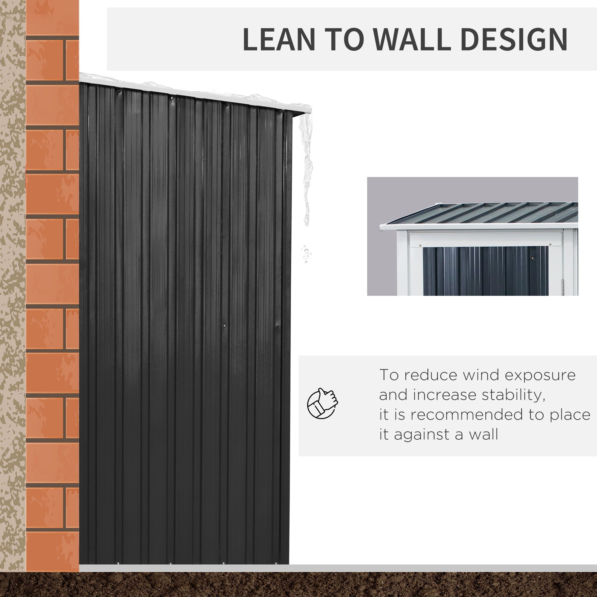 Metal Garden Storage Shed 5ft x 3ft, Outdoor Tool Shed Sloped Roof Lockable Door, Grey