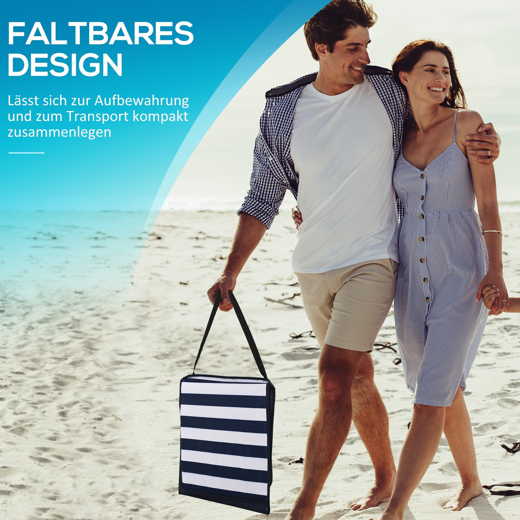Beach Mat 2-Pack Foldable Adjustable with Carrying Bag Blue and White Oxford Fabric
