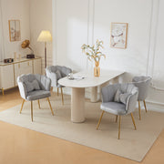 Chairs, Set of 4 Velvet Upholstered with Petal Back & Gold Legs, Modern